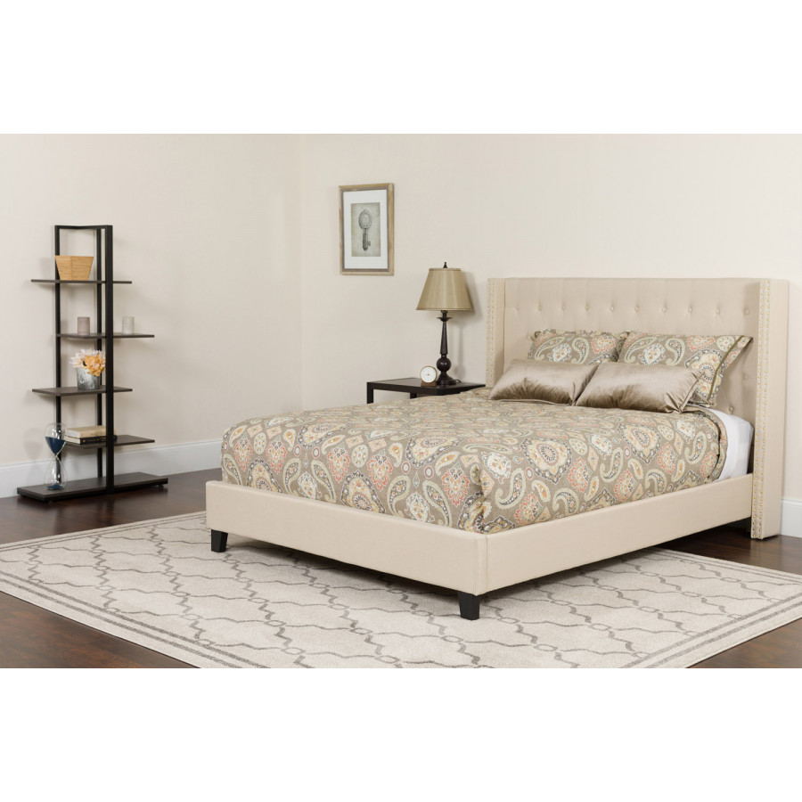 BLNK Riverdale Tufted Upholstered Platform Bed with Pocket Spring Mattress - Beige, Full Size