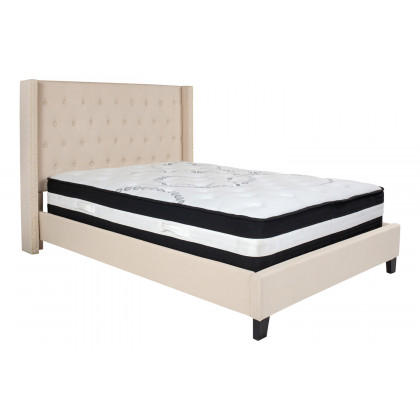 BLNK Riverdale Tufted Upholstered Platform Bed with Pocket Spring Mattress - Beige, Full Size