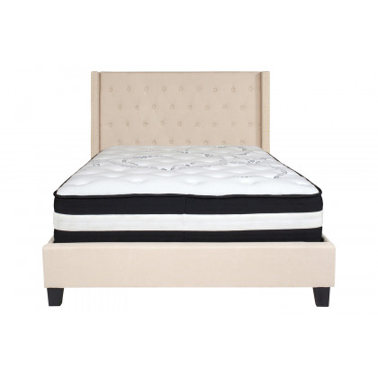 BLNK Riverdale Tufted Upholstered Platform Bed with Pocket Spring Mattress - Beige, Full Size