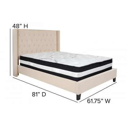 BLNK Riverdale Tufted Upholstered Platform Bed with Pocket Spring Mattress - Beige, Full Size