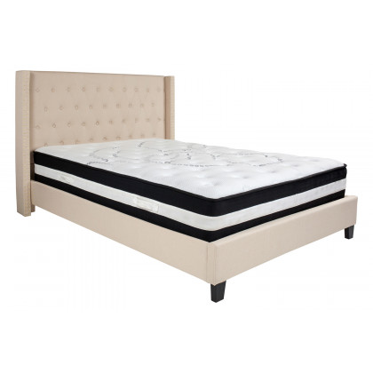 BLNK Riverdale Tufted Upholstered Platform Bed with Pocket Spring Mattress - Beige, Queen Size