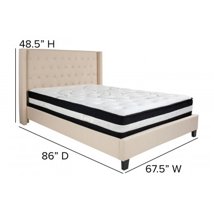 BLNK Riverdale Tufted Upholstered Platform Bed with Pocket Spring Mattress - Beige, Queen Size