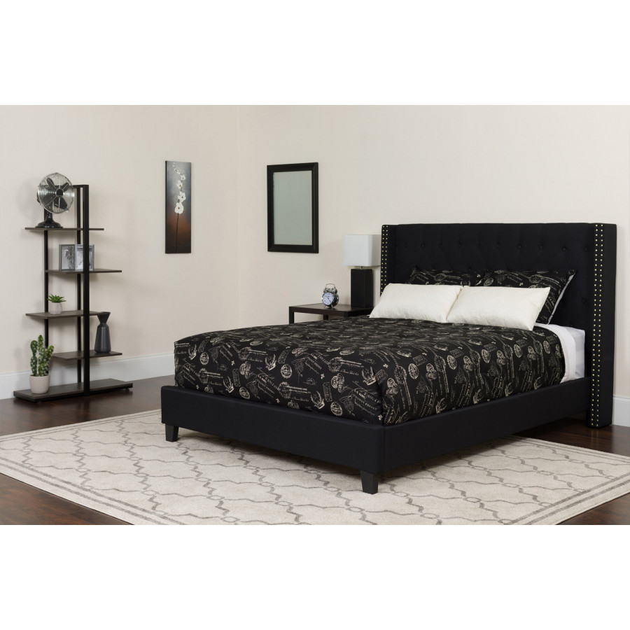 BLNK Riverdale Tufted Upholstered Platform Bed with Pocket Spring Mattress - Black, Twin Size