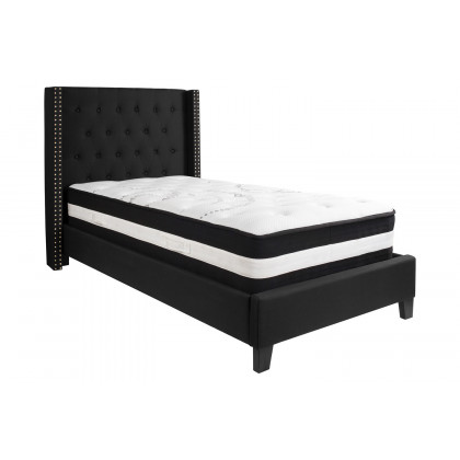 BLNK Riverdale Tufted Upholstered Platform Bed with Pocket Spring Mattress - Black, Twin Size