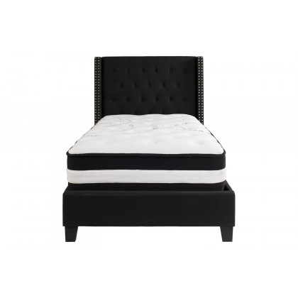 BLNK Riverdale Tufted Upholstered Platform Bed with Pocket Spring Mattress - Black, Twin Size