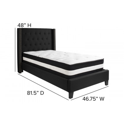 BLNK Riverdale Tufted Upholstered Platform Bed with Pocket Spring Mattress - Black, Twin Size
