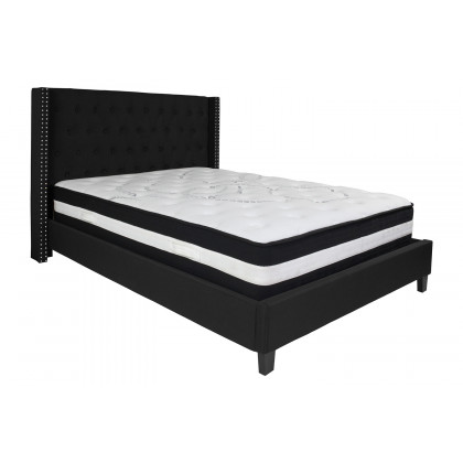 BLNK Riverdale Tufted Upholstered Platform Bed with Pocket Spring Mattress - Black, Queen Size