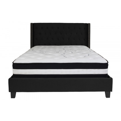 BLNK Riverdale Tufted Upholstered Platform Bed with Pocket Spring Mattress - Black, Queen Size