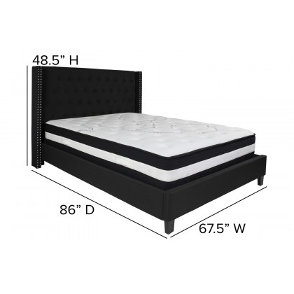 BLNK Riverdale Tufted Upholstered Platform Bed with Pocket Spring Mattress - Black, Queen Size