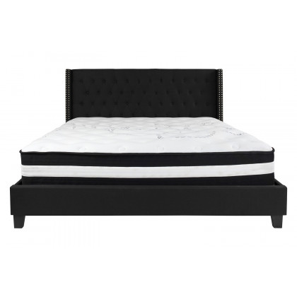 BLNK Riverdale Tufted Upholstered Platform Bed with Pocket Spring Mattress - Black, King Size