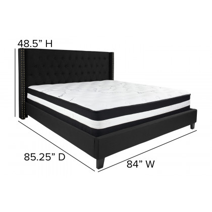 BLNK Riverdale Tufted Upholstered Platform Bed with Pocket Spring Mattress - Black, King Size