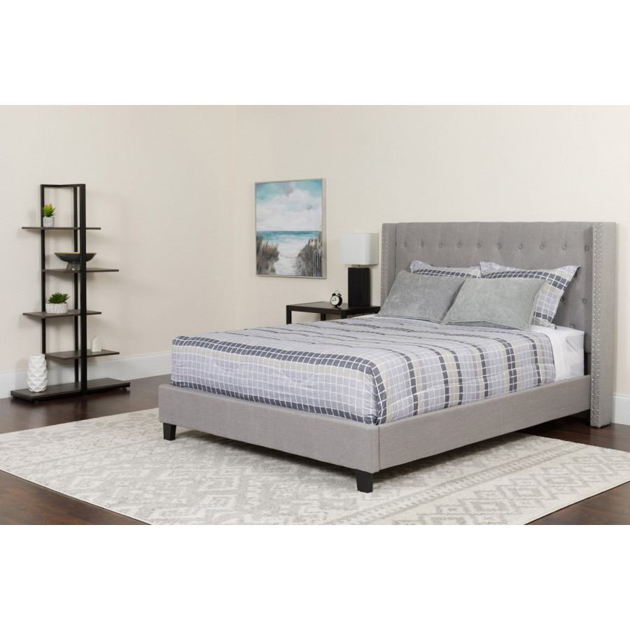 BLNK Riverdale Tufted Upholstered Platform Bed with Pocket Spring Mattress - Light Gray, Twin Size
