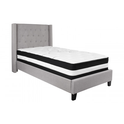 BLNK Riverdale Tufted Upholstered Platform Bed with Pocket Spring Mattress - Light Gray, Twin Size