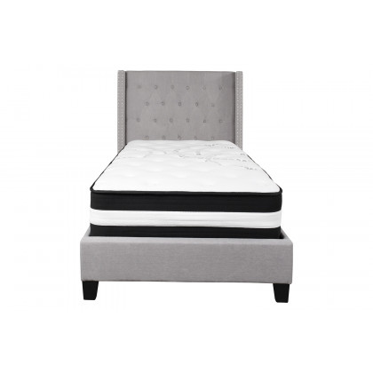 BLNK Riverdale Tufted Upholstered Platform Bed with Pocket Spring Mattress - Light Gray, Twin Size