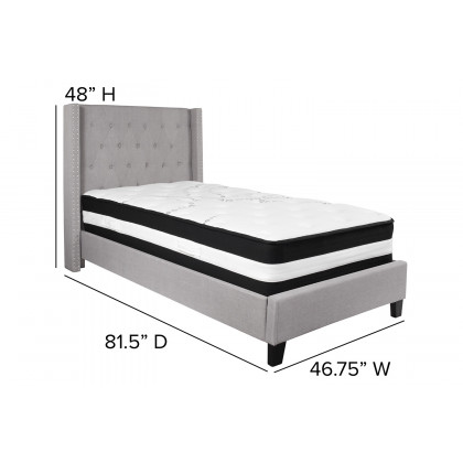 BLNK Riverdale Tufted Upholstered Platform Bed with Pocket Spring Mattress - Light Gray, Twin Size