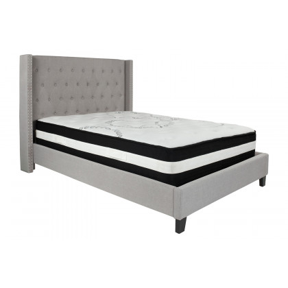 BLNK Riverdale Tufted Upholstered Platform Bed with Pocket Spring Mattress - Light Gray, Full Size