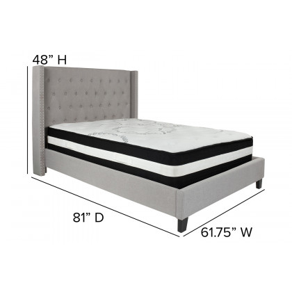 BLNK Riverdale Tufted Upholstered Platform Bed with Pocket Spring Mattress - Light Gray, Full Size