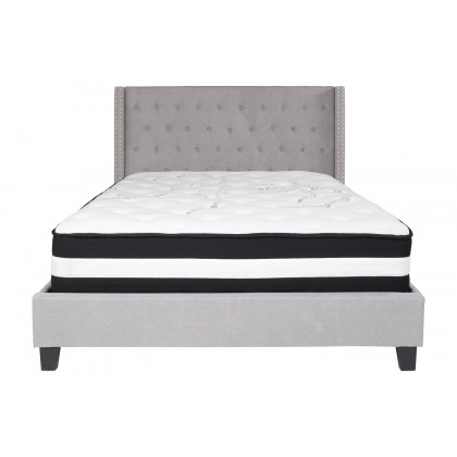 BLNK Riverdale Tufted Upholstered Platform Bed with Pocket Spring Mattress - Light Gray, Queen Size
