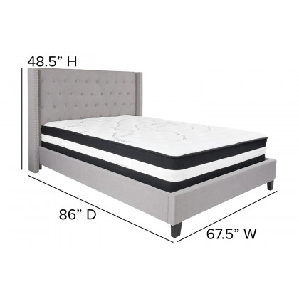 BLNK Riverdale Tufted Upholstered Platform Bed with Pocket Spring Mattress - Light Gray, Queen Size