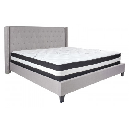 BLNK Riverdale Tufted Upholstered Platform Bed with Pocket Spring Mattress - Light Gray, King Size