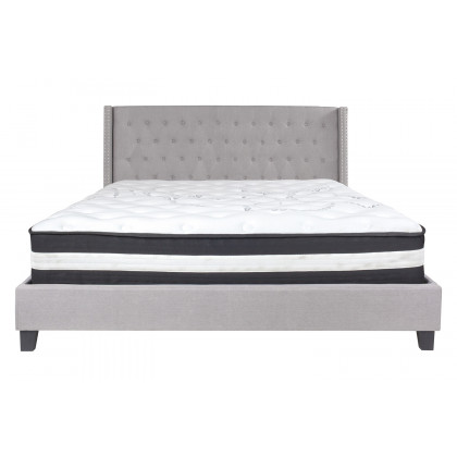 BLNK Riverdale Tufted Upholstered Platform Bed with Pocket Spring Mattress - Light Gray, King Size
