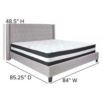 BLNK Riverdale Tufted Upholstered Platform Bed with Pocket Spring Mattress - Light Gray, King Size