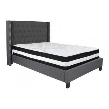 BLNK Riverdale Tufted Upholstered Platform Bed with Pocket Spring Mattress - Dark Gray, Full Size
