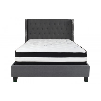 BLNK Riverdale Tufted Upholstered Platform Bed with Pocket Spring Mattress - Dark Gray, Full Size