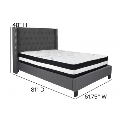 BLNK Riverdale Tufted Upholstered Platform Bed with Pocket Spring Mattress - Dark Gray, Full Size