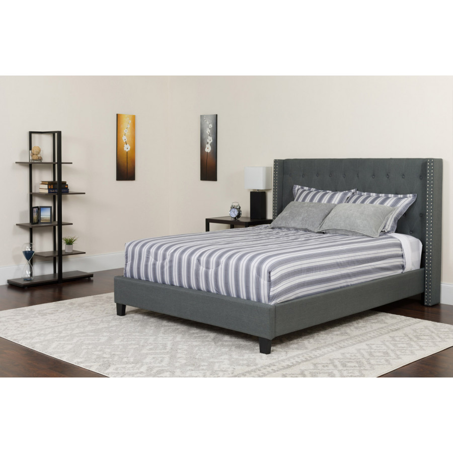 BLNK Riverdale Tufted Upholstered Platform Bed with Pocket Spring Mattress - Dark Gray, Queen Size