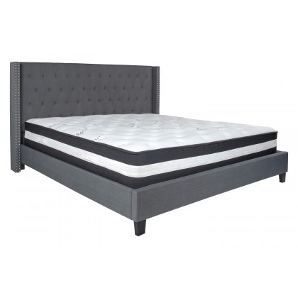 BLNK Riverdale Tufted Upholstered Platform Bed with Pocket Spring Mattress - Dark Gray, King Size