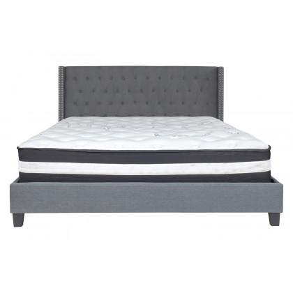 BLNK Riverdale Tufted Upholstered Platform Bed with Pocket Spring Mattress - Dark Gray, King Size