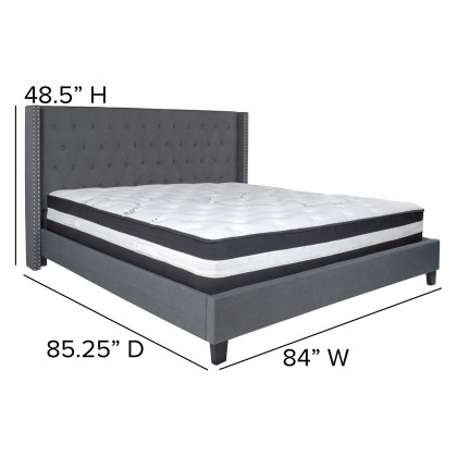 BLNK Riverdale Tufted Upholstered Platform Bed with Pocket Spring Mattress - Dark Gray, King Size