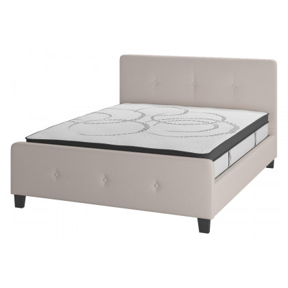 BLNK Tribeca Tufted Upholstered Platform Bed with 10" CertiPUR-US Certified Pocket Spring Mattress - Beige, Queen Size