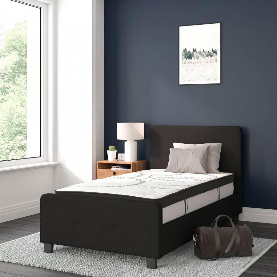 BLNK Tribeca Tufted Upholstered Platform Bed with 10" CertiPUR-US Certified Pocket Spring Mattress - Black, Twin Size