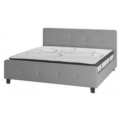 BLNK Tribeca Tufted Upholstered Platform Bed with 10" CertiPUR-US Certified Pocket Spring Mattress - Light Gray, King Size