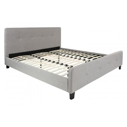 BLNK Tribeca Tufted Upholstered Platform Bed with 10" CertiPUR-US Certified Pocket Spring Mattress - Light Gray, King Size