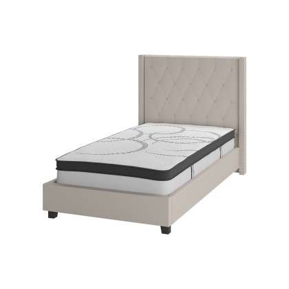 BLNK Riverdale Tufted Upholstered Platform Bed with 10" CertiPUR-US Certified Pocket Spring Mattress - Beige, Twin Size