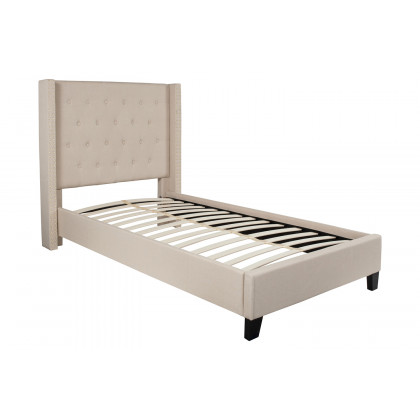 BLNK Riverdale Tufted Upholstered Platform Bed with 10" CertiPUR-US Certified Pocket Spring Mattress - Beige, Twin Size
