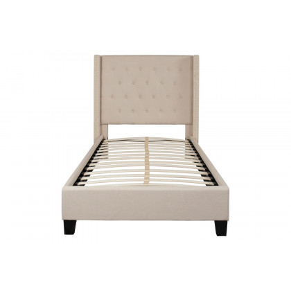 BLNK Riverdale Tufted Upholstered Platform Bed with 10" CertiPUR-US Certified Pocket Spring Mattress - Beige, Twin Size