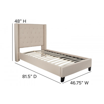 BLNK Riverdale Tufted Upholstered Platform Bed with 10" CertiPUR-US Certified Pocket Spring Mattress - Beige, Twin Size