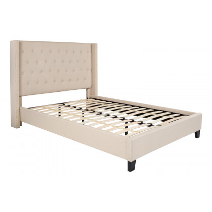 BLNK Riverdale Tufted Upholstered Platform Bed with 10" CertiPUR-US Certified Pocket Spring Mattress - Beige, Full Size