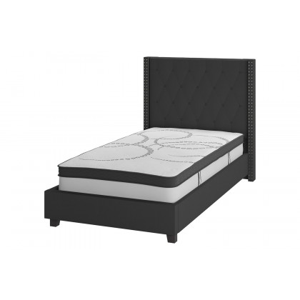 BLNK Riverdale Tufted Upholstered Platform Bed with 10" CertiPUR-US Certified Pocket Spring Mattress - Black, Twin Size