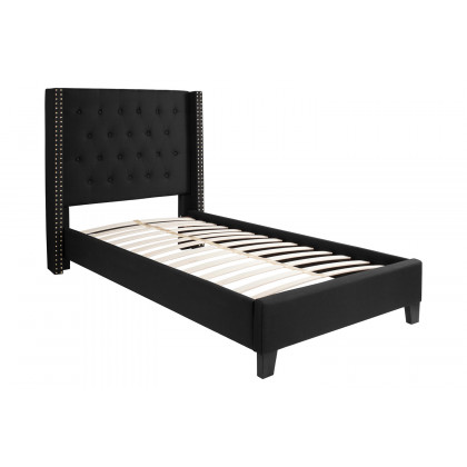 BLNK Riverdale Tufted Upholstered Platform Bed with 10" CertiPUR-US Certified Pocket Spring Mattress - Black, Twin Size