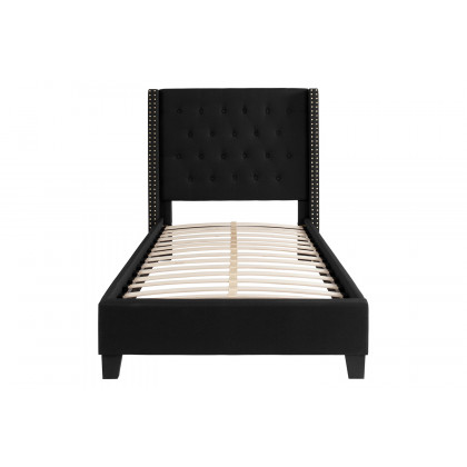BLNK Riverdale Tufted Upholstered Platform Bed with 10" CertiPUR-US Certified Pocket Spring Mattress - Black, Twin Size