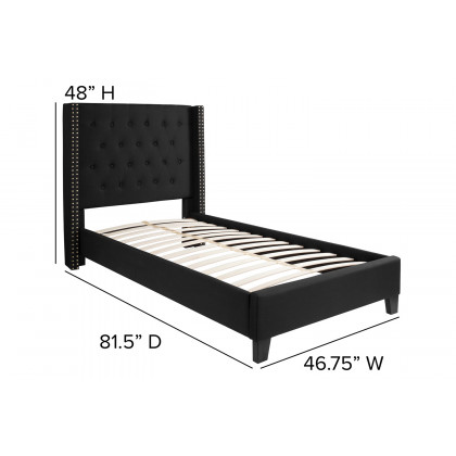BLNK Riverdale Tufted Upholstered Platform Bed with 10" CertiPUR-US Certified Pocket Spring Mattress - Black, Twin Size