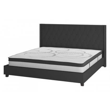 BLNK Riverdale Tufted Upholstered Platform Bed with 10" CertiPUR-US Certified Pocket Spring Mattress - Black, King Size