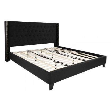 BLNK Riverdale Tufted Upholstered Platform Bed with 10" CertiPUR-US Certified Pocket Spring Mattress - Black, King Size