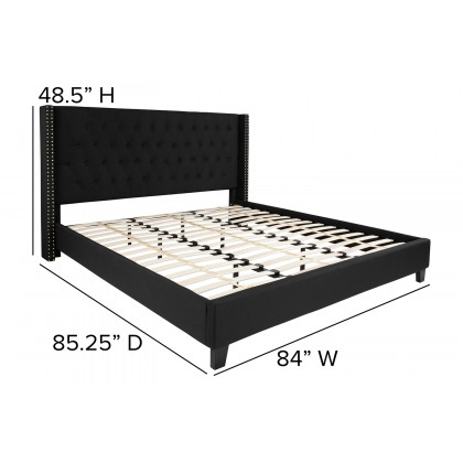 BLNK Riverdale Tufted Upholstered Platform Bed with 10" CertiPUR-US Certified Pocket Spring Mattress - Black, King Size