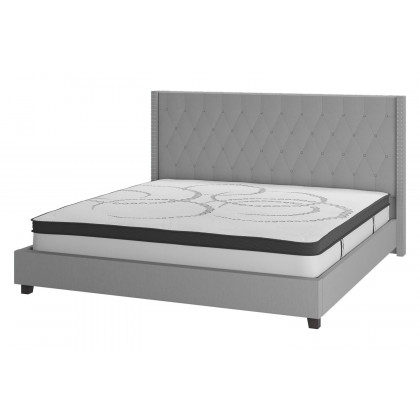 BLNK Riverdale Tufted Upholstered Platform Bed with 10" CertiPUR-US Certified Pocket Spring Mattress - Light Gray, Queen Size